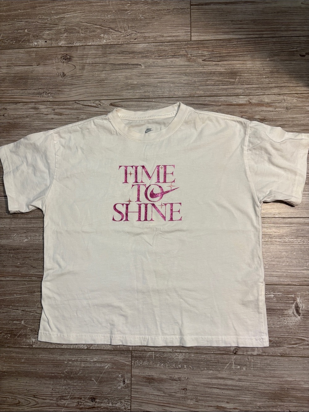 Nike White Tee with Pink "Time To Shine" Graphic - Kids